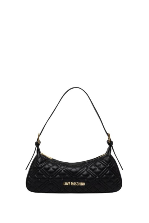 Kadın Kapitone Desenli Baget Omuz Çantası - Siyah 