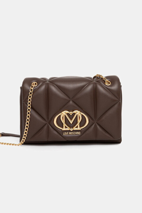 Kadın Kapitone Logo Omuz Çantası – Kahverengi 