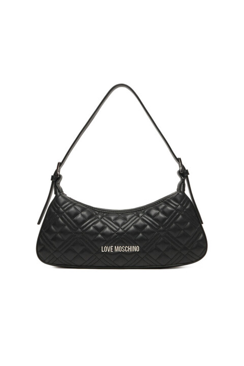 Kadın Kapitone Logo Omuz Çantası – Siyah 