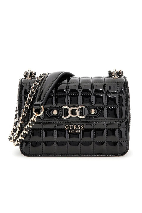 Kadın Kapitone Rugan Görünümlü Omuz Çantası - Siyah 