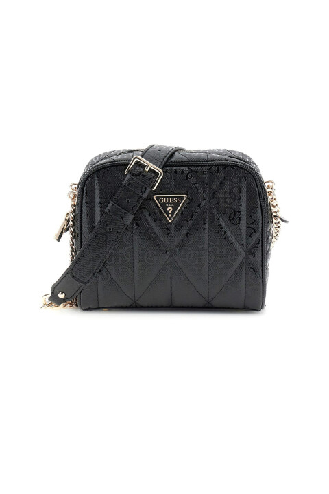 Kadın Kapitone ve Monogram Desenli Çapraz Askılı Çanta - Siyah 