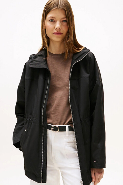 Kadın Kapüşonlu Beli Büzgülü Parka - Siyah 