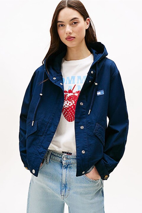 Kadın Kapüşonlu Cepli Cropped Ceket - Lacivert 