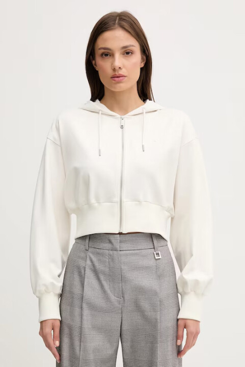 Kadın Kapüşonlu Fermuarlı Punto Milano Hırka - Krem 