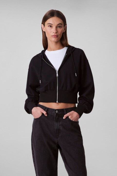 Kadın Kapüşonlu Fermuarlı Punto Milano Sweatshirt - Siyah 