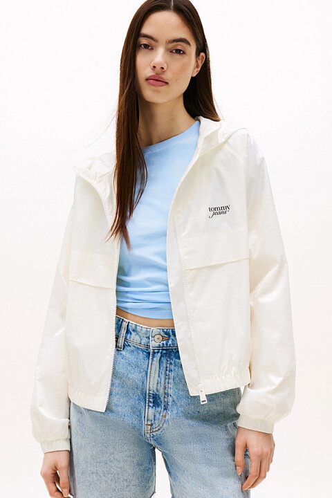 Kadın Kapüşonlu Jakarlı Rüzgarlık - Ekru 