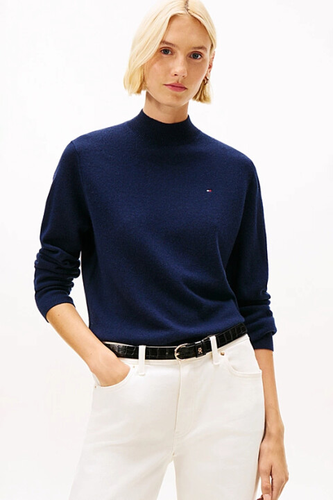 Kadın Kaşmir Karışımlı Yarım Balıkçı Yaka Triko Kazak - Lacivert 