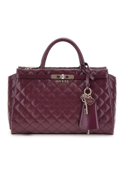 Kadın Kilit Aksesuarlı Kapitone Monogram Desenli El Çantası - Bordo 