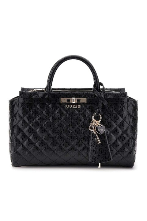 Kadın Kilit Aksesuarlı Kapitone Monogram Desenli El Çantası - Siyah 