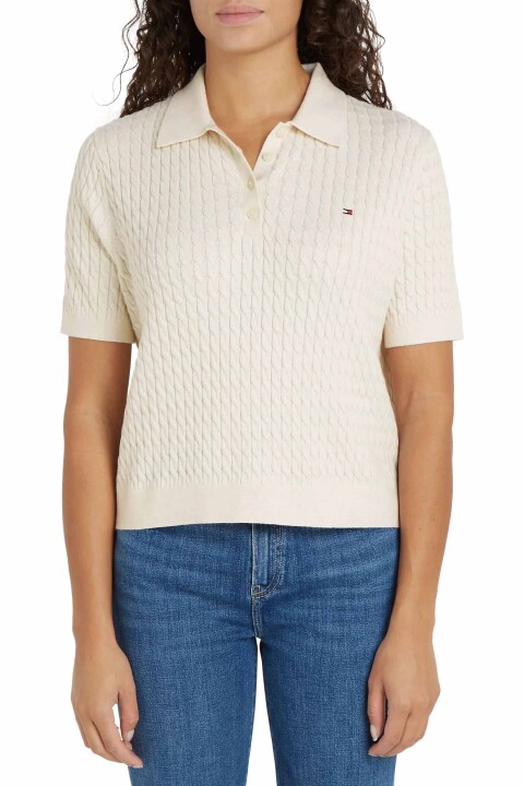 Kadın Kısa Kol Polo Yaka Kazak - Beyaz 