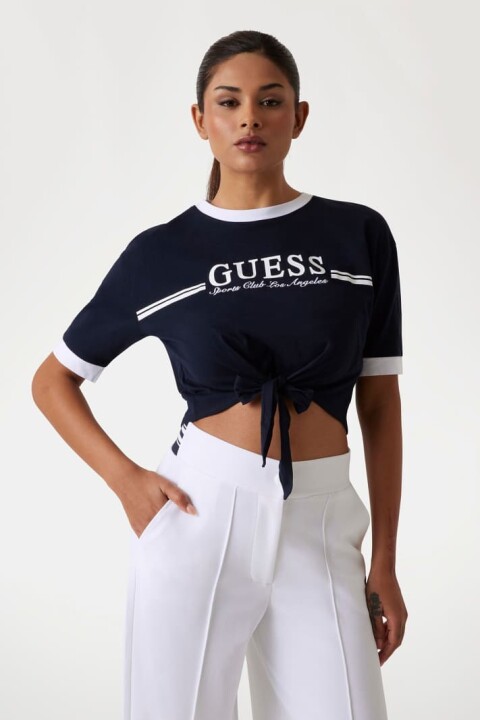 Kadın Knot Pamuklu T-Shirt - Lacivert 