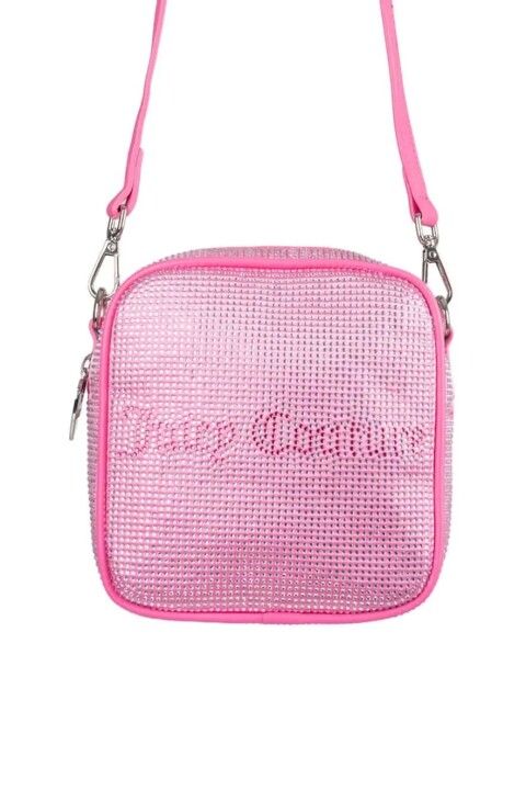 Kadın Kristal Taşlı Kutu Formlu Çapraz Askılı Çanta - Pembe 