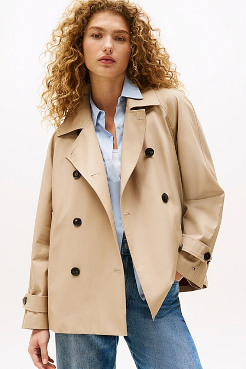Kadın Kruvaze Yaka Kısa Trençkot - Bej 