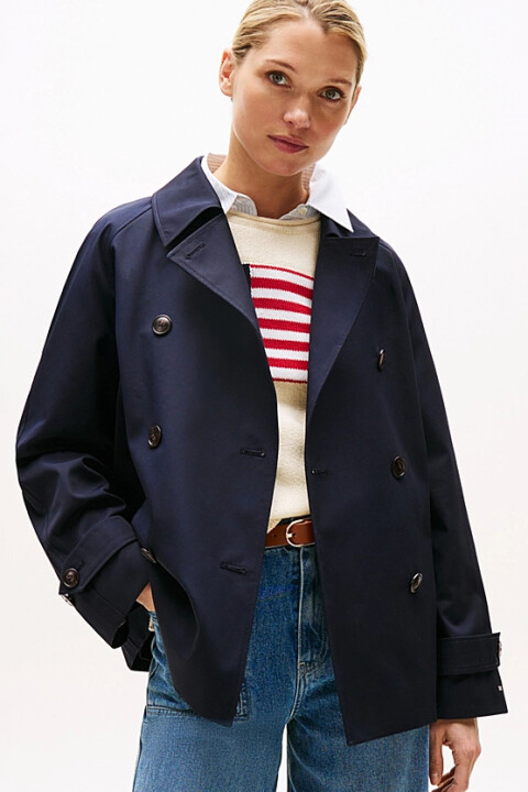 Kadın Kruvaze Yaka Kısa Trençkot - Lacivert 