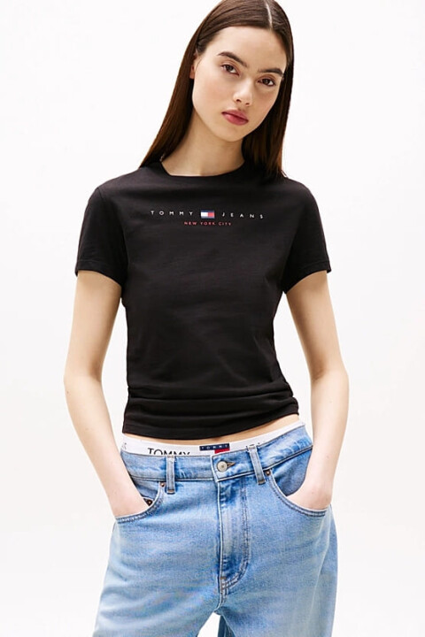 Kadın Linear Logo Slim T-Shirt - Siyah 