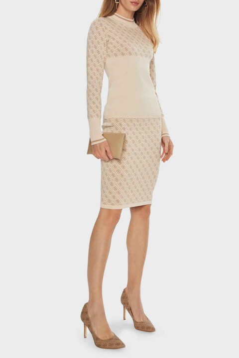 Kadın Lise Tailored Fit Triko Etek - Krem 