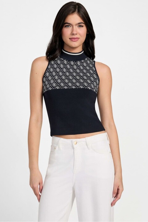 Kadın Lise Triko Atlet Crop - Mavi 