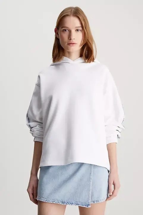 Kadın Logo Elastıc Kapüşonlu Sweatshirt - Beyaz 