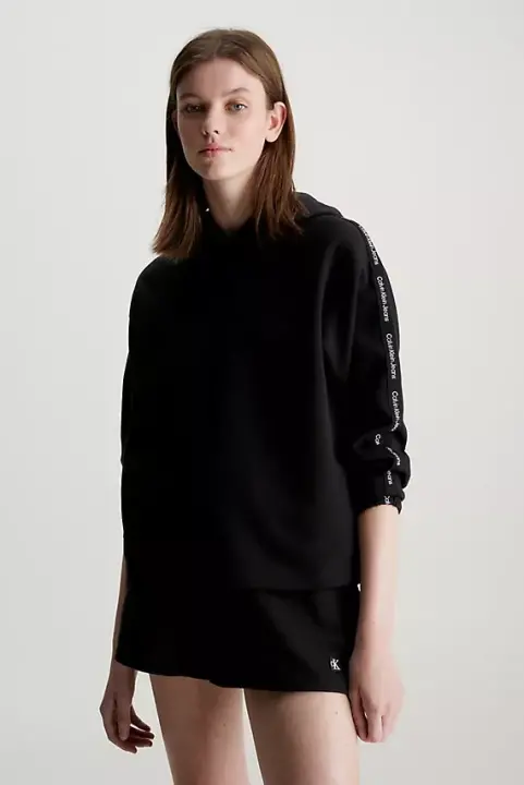 Kadın Logo Elastıc Kapüşonlu Sweatshirt - Siyah 