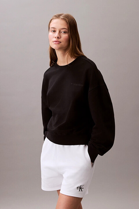 Kadın Logo İşlemeli Bisiklet Yaka Sweatshirt - Siyah 