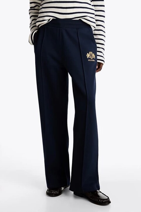 Kadın Logo Nakışlı Düz ​​Jogger Pantolon - Lacivert 