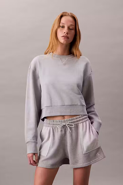 Kadın Logo Yamalı Cropped Sweatshirt - Gri 
