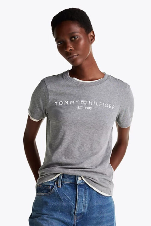 Kadın Logo Yuvarlak Yaka T-Shirt - Gri 