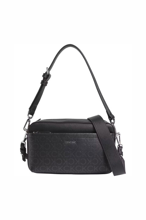 Kadın Logolu Çift Askılı Kamera Modeli Omuz Çantası - Siyah 