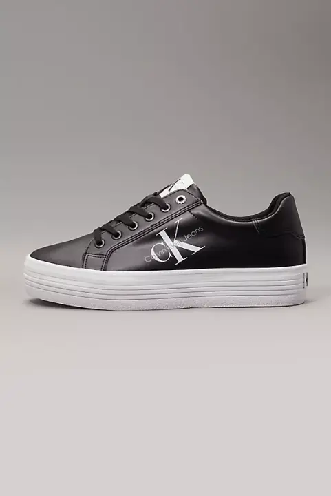 Kadın Logolu Deri Sneaker Ayakkabı - Siyah Beyaz 