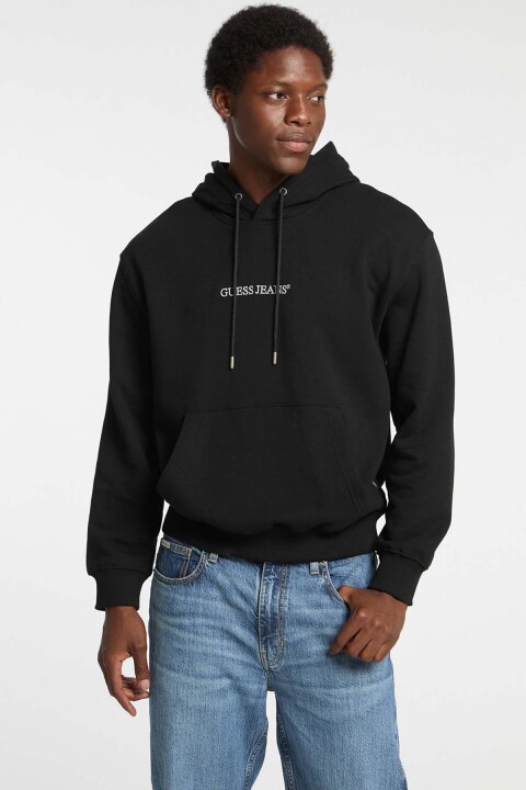 Kadın Logolu Kapüşonlu Fermuarlı Sweatshirt - Siyah 