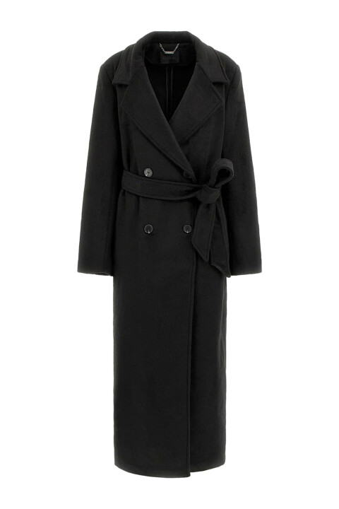 Kadın Lorenza Kuşaklı Kruvaze Yaka Uzun Kaban - Siyah 