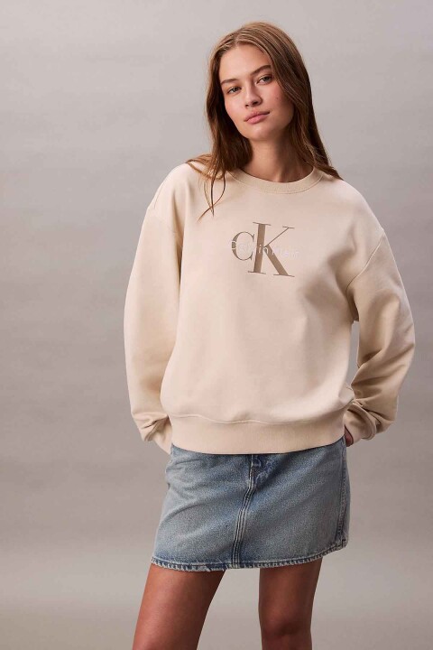 Kadın LS Monologo Relaxed Fit Sweatshirt - Bej 