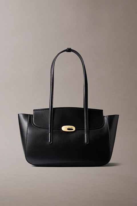 Kadın Metal Aksesuarlı Kapaklı Tote Omuz Çanta - Siyah 