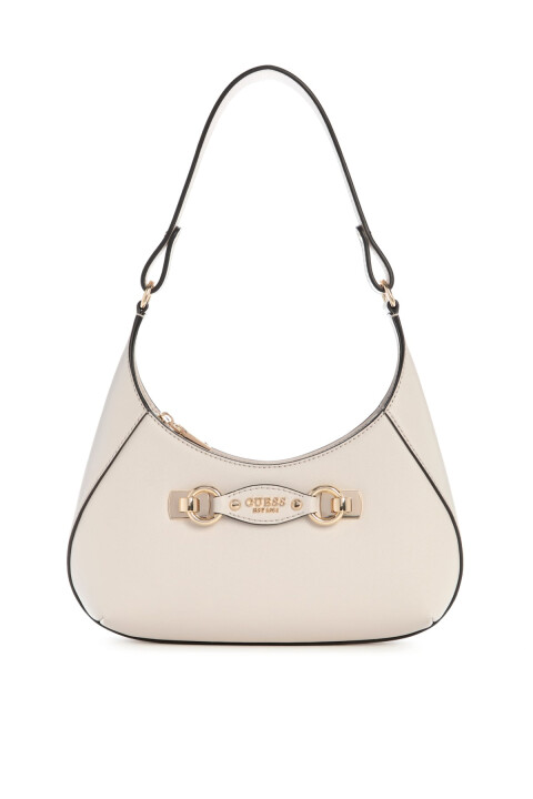 Kadın Metal Aksesuarlı Yarım Ay Omuz Çantası - Krem 