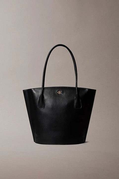 Kadın Metal Monogram Logolu Tote Omuz Çantası - Siyah 