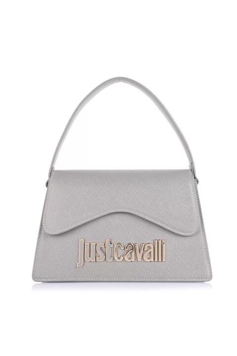 Kadın Metal Yazı Logolu El & Omuz Çantası - Gri 