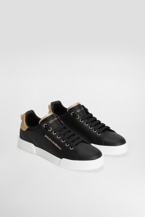 Kadın Metalik Topuk Detaylı Deri Sneakers - Siyah/Altın 