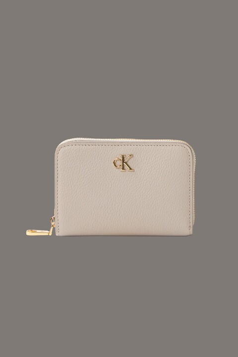 Kadın Minimal Monogram Detaylı Fermuarlı Cüzdan - Bej 