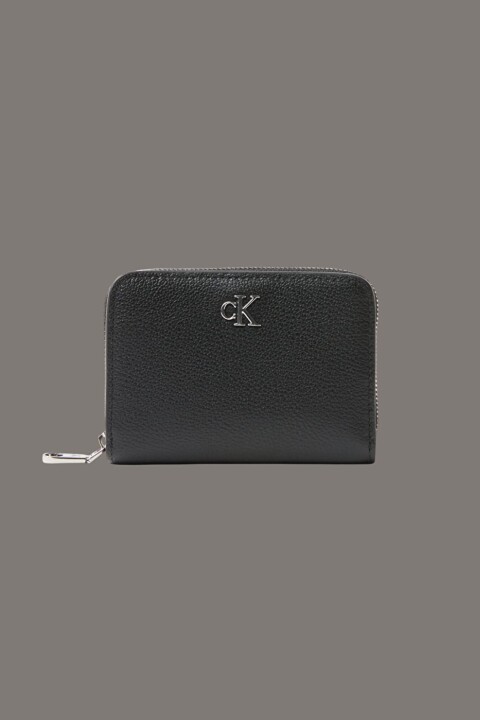 Kadın Minimal Monogram Detaylı Fermuarlı Cüzdan - Siyah 