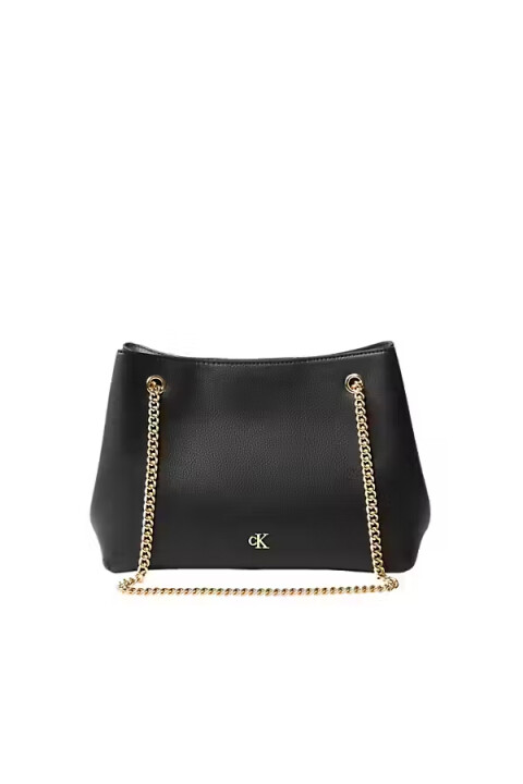 Kadın Minimal Monogram Omuz Çantası - Siyah 