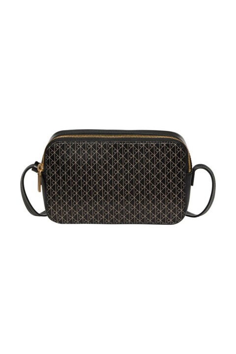 Kadın Monogram Desenli Çapraz Askılı Kamera Çantası - Siyah 