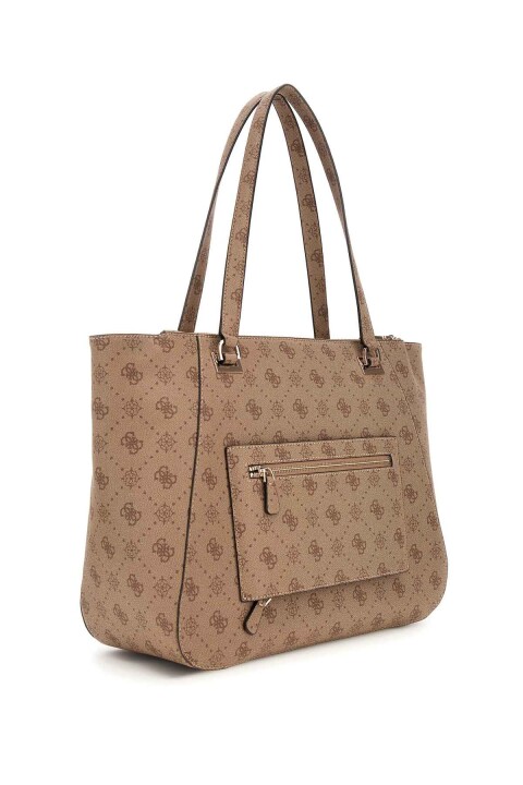 Kadın Monogram Desenli Çok Bölmeli Tote Çanta - Kahverengi 