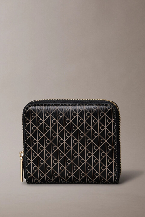 Kadın Monogram Desenli Kare Fermuarlı Cüzdan - Siyah 