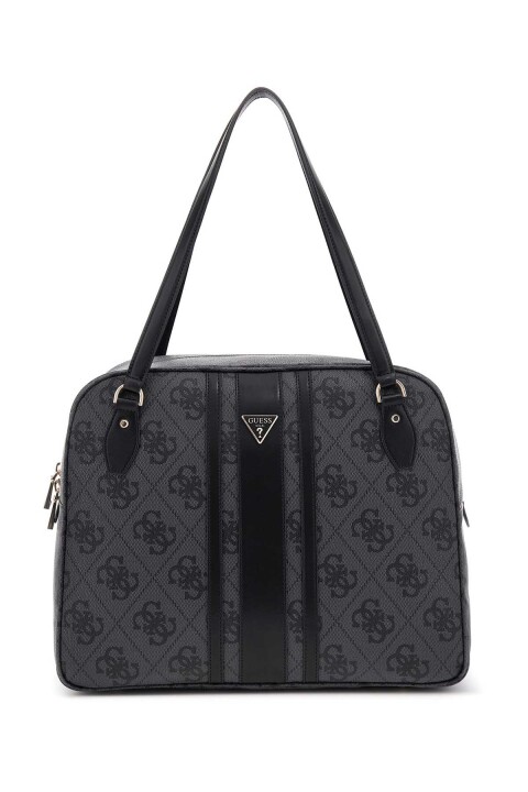 Kadın Monogram Desenli Şerit Detaylı Seyahat Çantası - Antrasit 