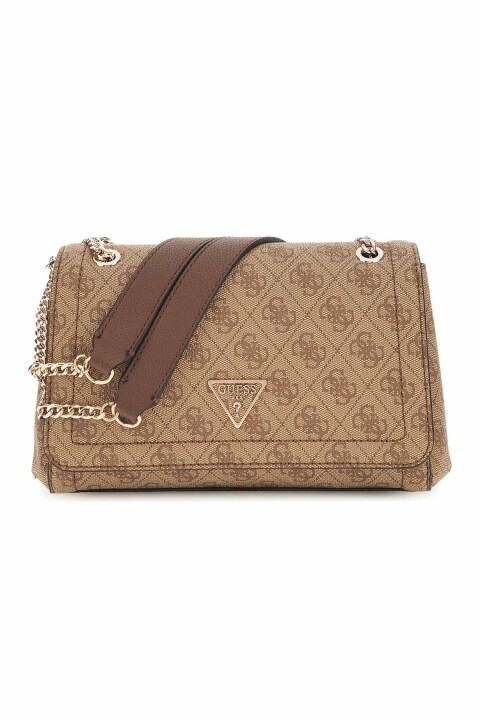 Kadın Monogram Desenli Zincir Askılı Omuz Çantası - Kahverengi 