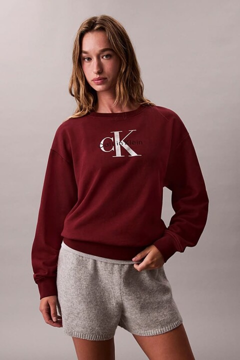 Kadın Monologo Relaxed Fit Büyük Logo Baskılı Sweatshirt - Bordo 