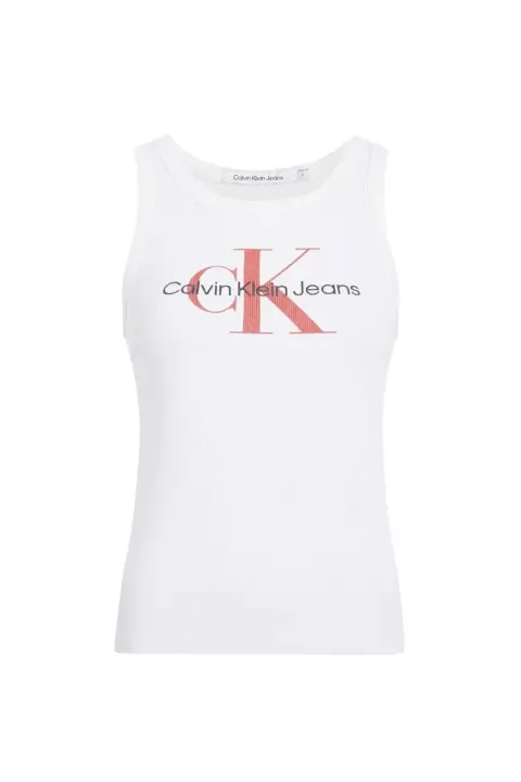 Kadın Monologo Yuvarlak Yaka Baskılı Kadın Atlet - Beyaz 