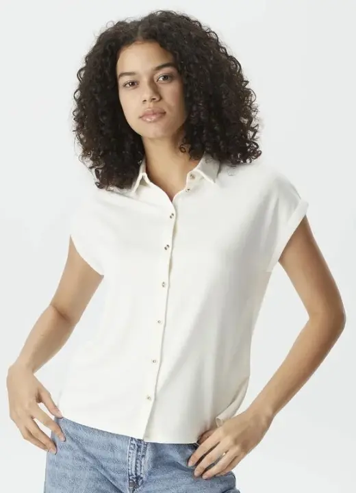 Kadın Kısa Kollu Relaxed Fit Polo Gömlek - Beyaz 