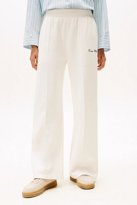 Kadın Nervür Detaylı Geniş Paça Eşofman Altı - Ekru 