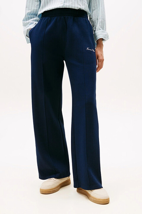 Kadın Nervür Detaylı Geniş Paça Eşofman Altı - Lacivert 